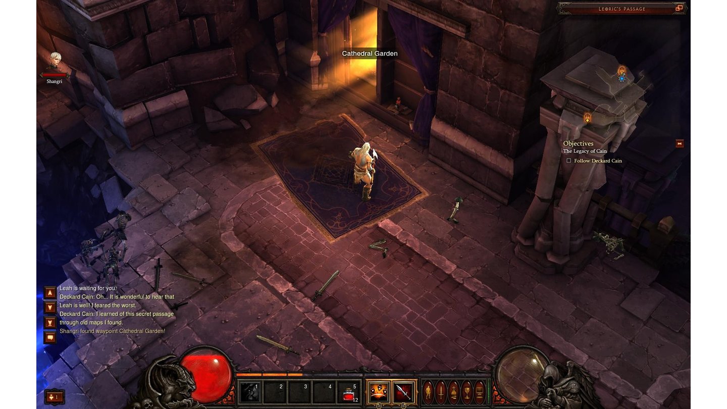 Diablo 3 Beta-PlaythroughLeoric verschwindet nach einem kurzen Scharmützel und Cain öffnet eine Abkürzung zurück zur Stadt.