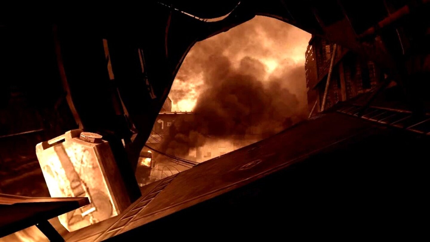 2007 - Call of Duty 4: Modern WarfareNach einer Atomexplosion schleppt sich der schwerverletzte Held aus dem Hubschrauberwrack und stirbt zwischen den Trümmern.