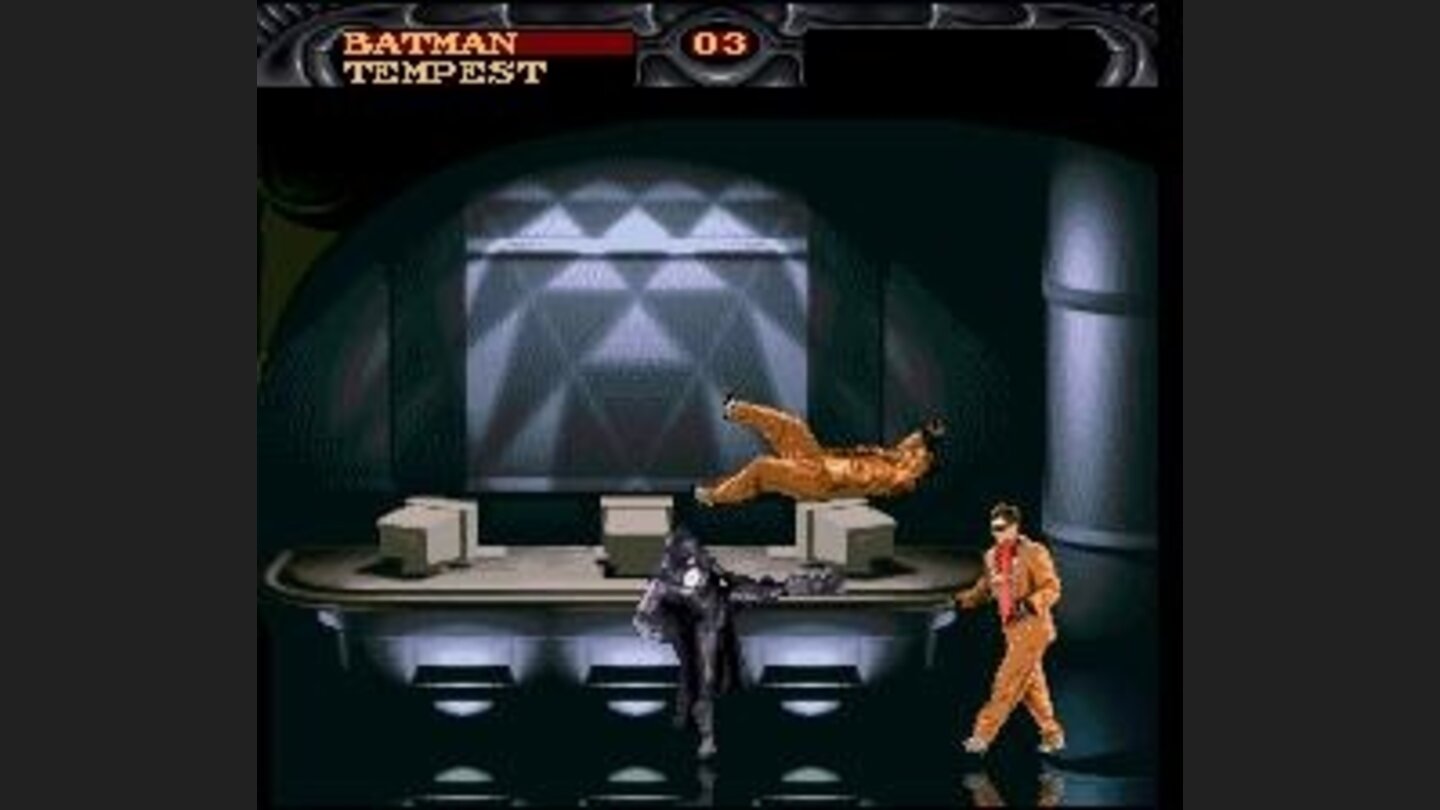 Batman beating up some surprisingly well-dressed thugs