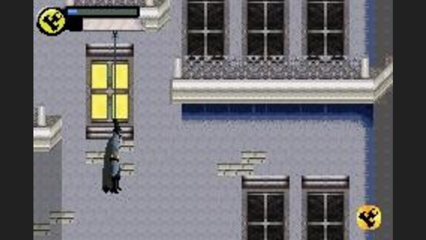 With the grappling beam, Batman can access high places and go ahead.