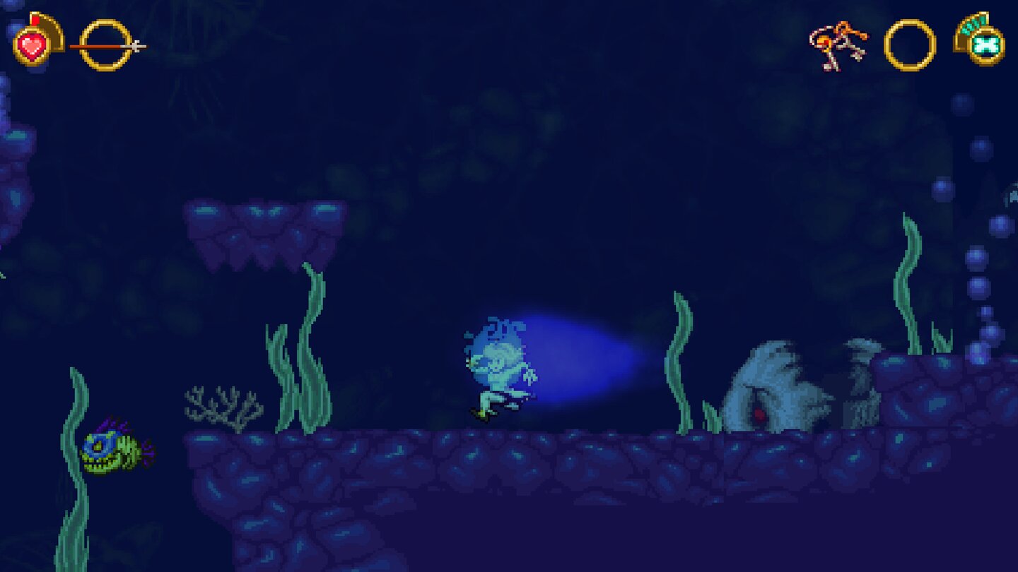 Battle Princess MadelynIm Spielverlauf steuert ihr Madelyn nicht nur zu Land, sondern auch Unterwasser – das gibt Pluspunkte für einfallsreiches Leveldesign.