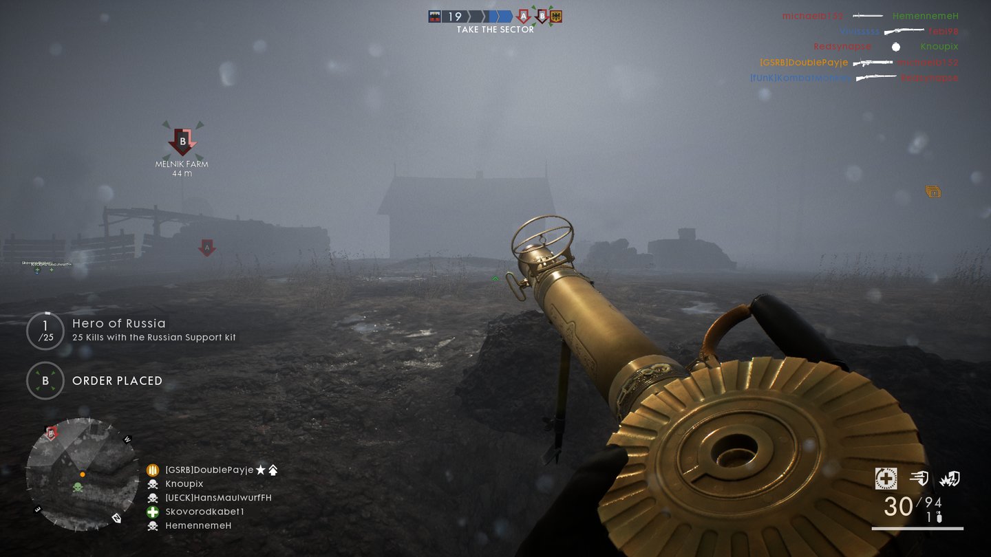 Battlefield 1: In the Name of the TsarDas schlechte Wetter macht Piloten zu schaffen, aber auch die Infanterie hat es im dichten Nebel nicht leicht.