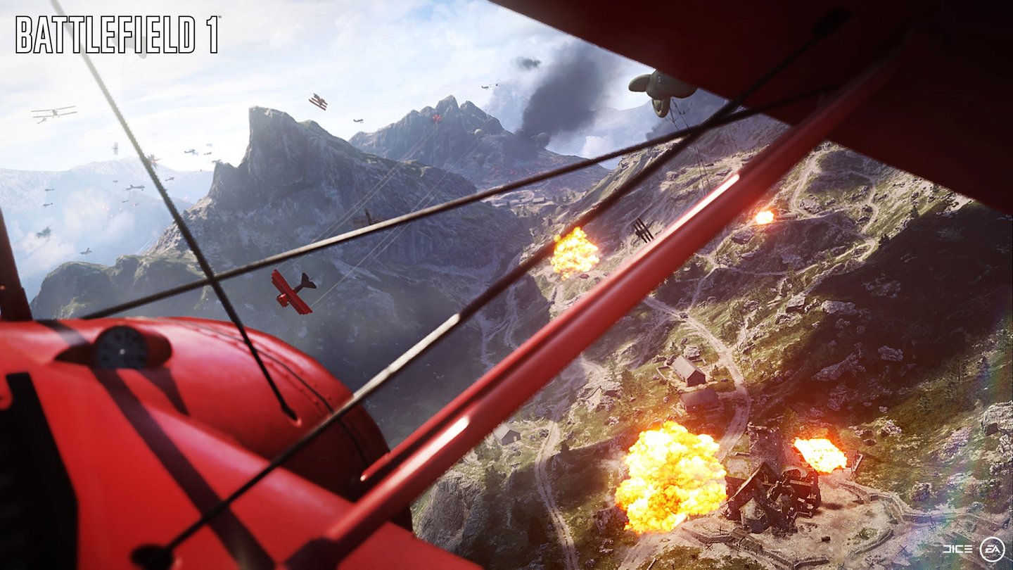 Battlefield 1Die Fokker des roten Barons ist einer der ersten DLCs, hier im Kampf um italienische Alpen im Einsatz.