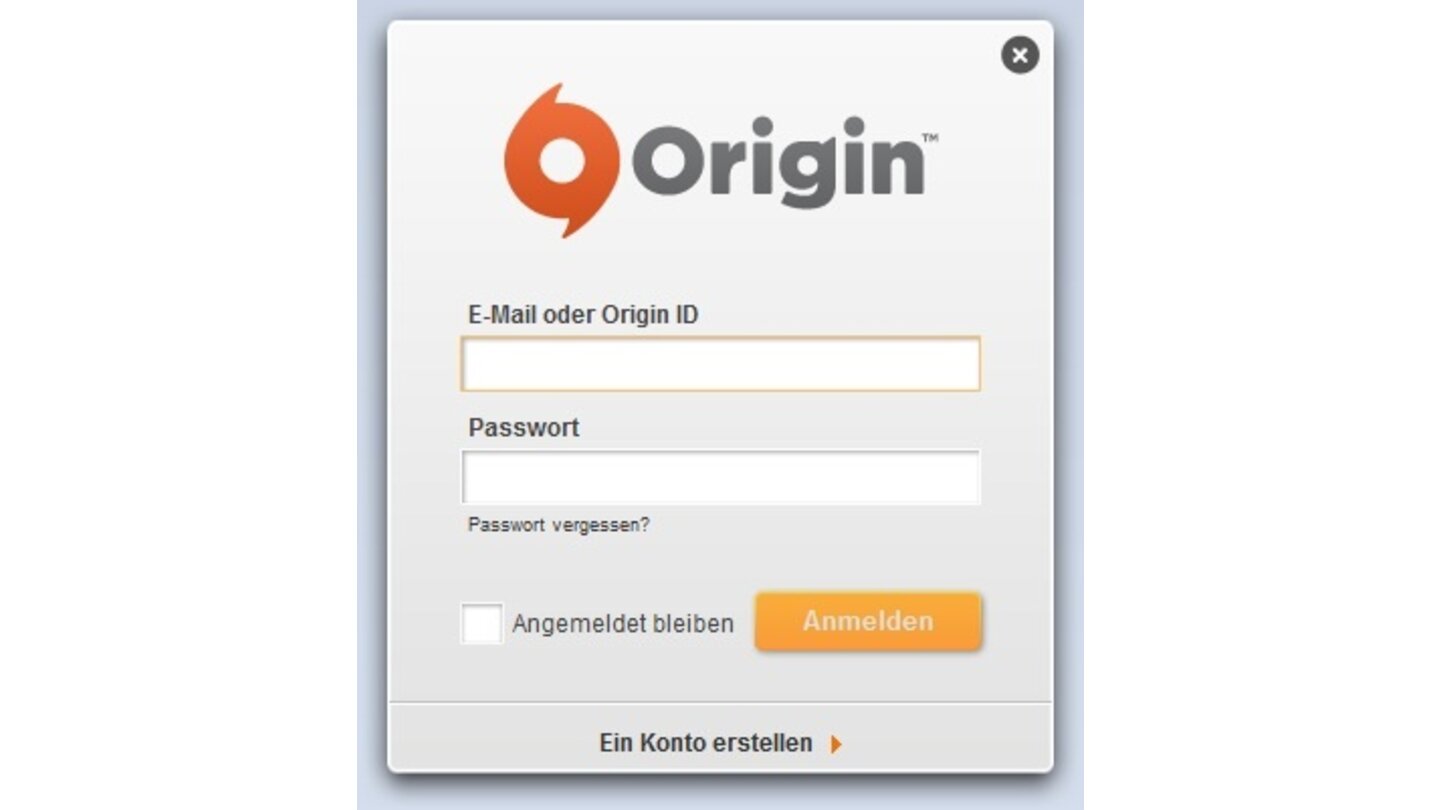 Schritt 9: Origin startet automatisch und Sie müssen sich einloggen. Besitzen Sie bereits ein EA-Konto, können Sie diese Daten verwenden, haben Sie noch keines, müssen Sie sich bei Origin erst registrieren.
