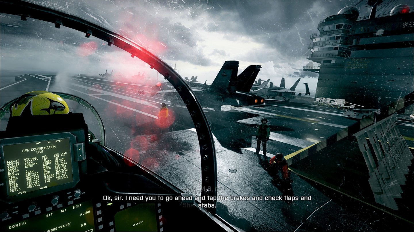 Battlefield 3Nett: Zu Beginn der Jet-Mission »Going Hunting« sollen wir Waffensysteme und Instrumente checken.