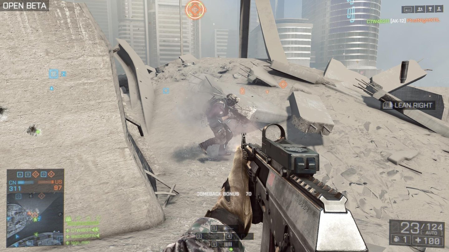 Battlefield 4 - Multiplayer-BetaWie üblich werden Treffer wieder mit dem weißen x im Fadenkreuz markiert.