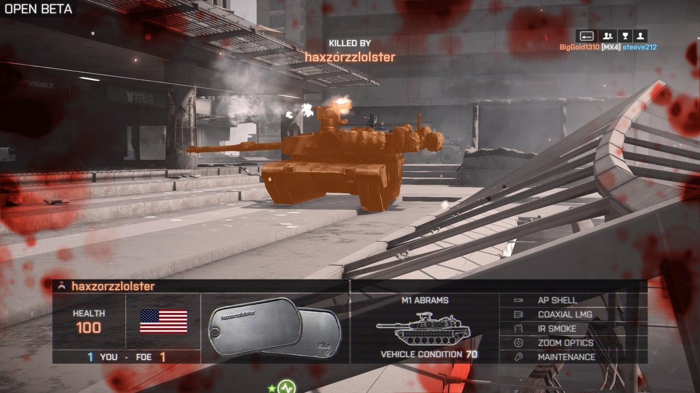 Battlefield 4 - Multiplayer-BetaIn der »Kill-Cam« wird unser Todesschütze jetzt mit einer orangen Silhouette markiert - auch durch Wände hindurch.