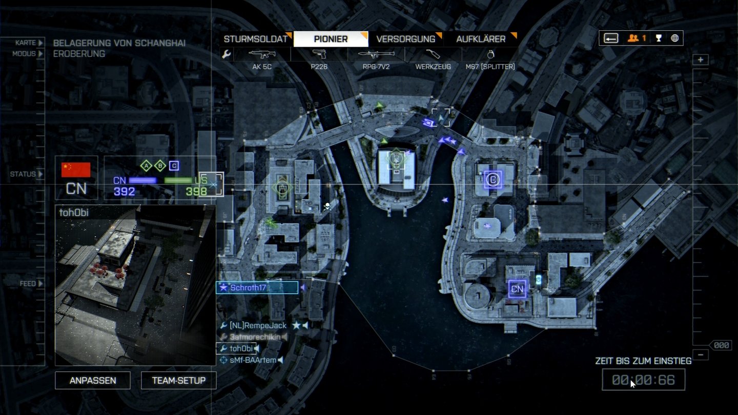 Battlefield 4 - Multiplayer-Screenshots (PC-Version)Auf der Übersichtskarte wählen wir unsere Klasse und den Einstiegspunkt.