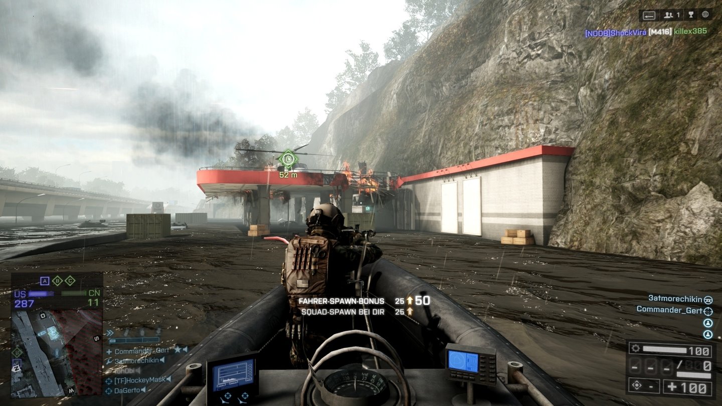 Battlefield 4 - Multiplayer-Screenshots (PC-Version)Nach dem Dammbruch auf Flutgebiet kommen wir nur noch mit Hubschrauber oder Booten voran.