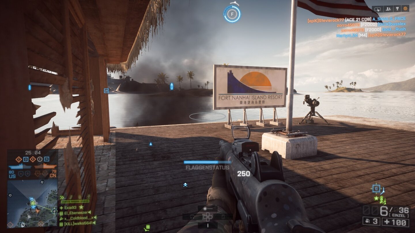 Battlefield 4 - Naval StrikeAuf »Operation Mörser« ballern wir in einer ehemaligen Ferienanlage. Ein witziges Setting.