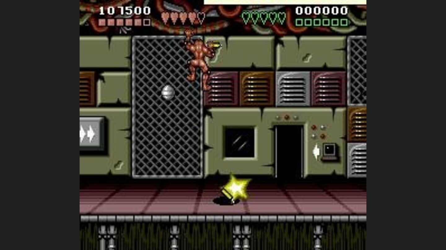 Semi-boss battle: pick up the dynamite sticks and throw them at the hiding enemy