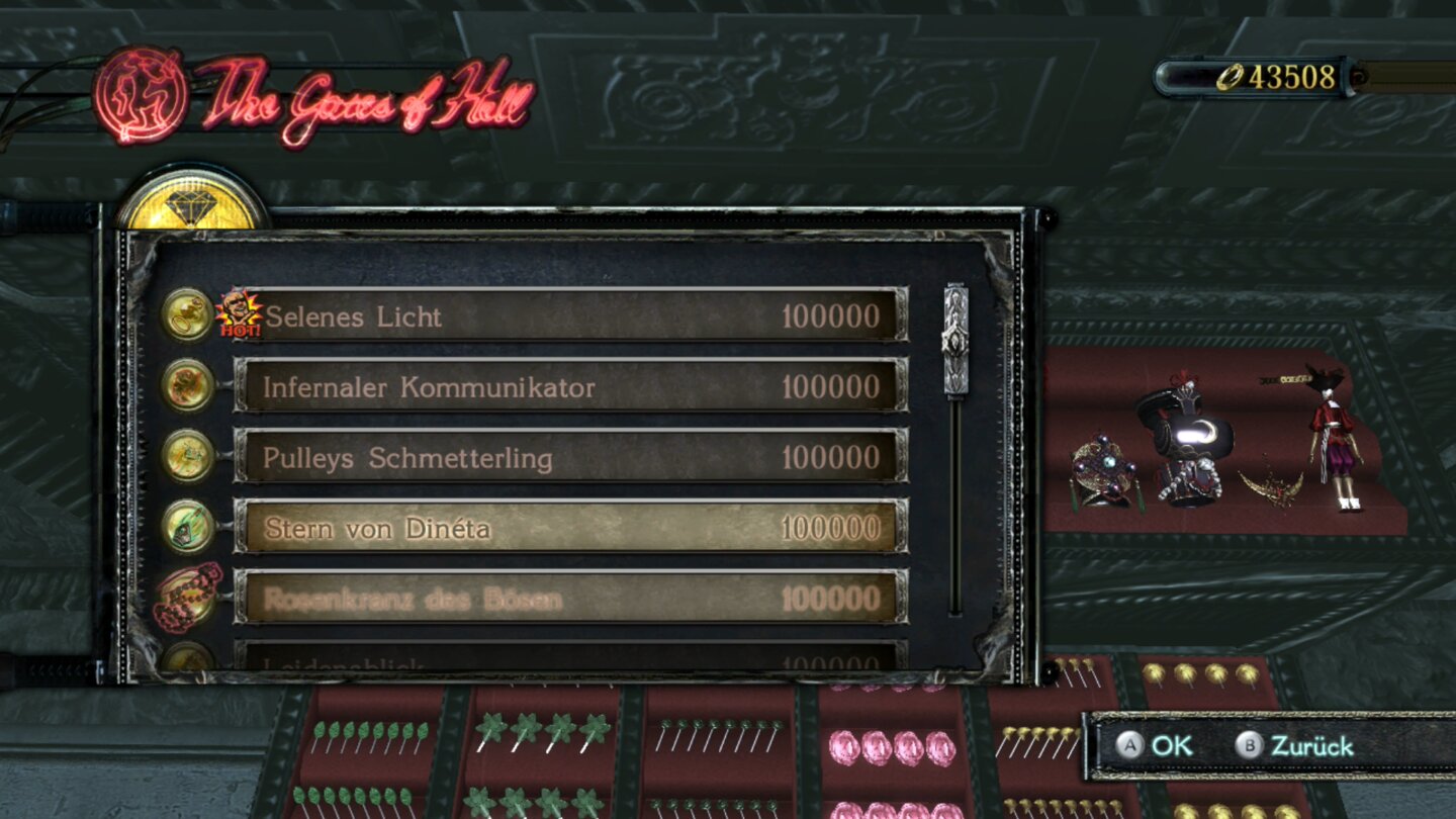 Bayonetta 2 SwitchIn Ronins Shop versorgen wir uns mit neuen Waffen, Items und Kampftechniken.