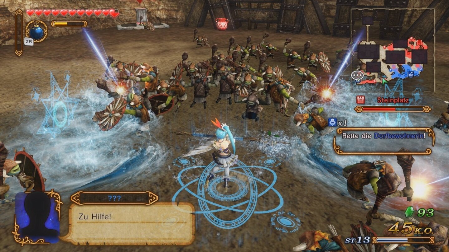 Hyrule WarriorsJeder Kämfper verfügt über ein abwechslungsreiches Angriffsrepertoire, das in der Regel hübsch in Szene gesetzt wird. Lanas Speer wirkt etwa diverse Wasserzauber.