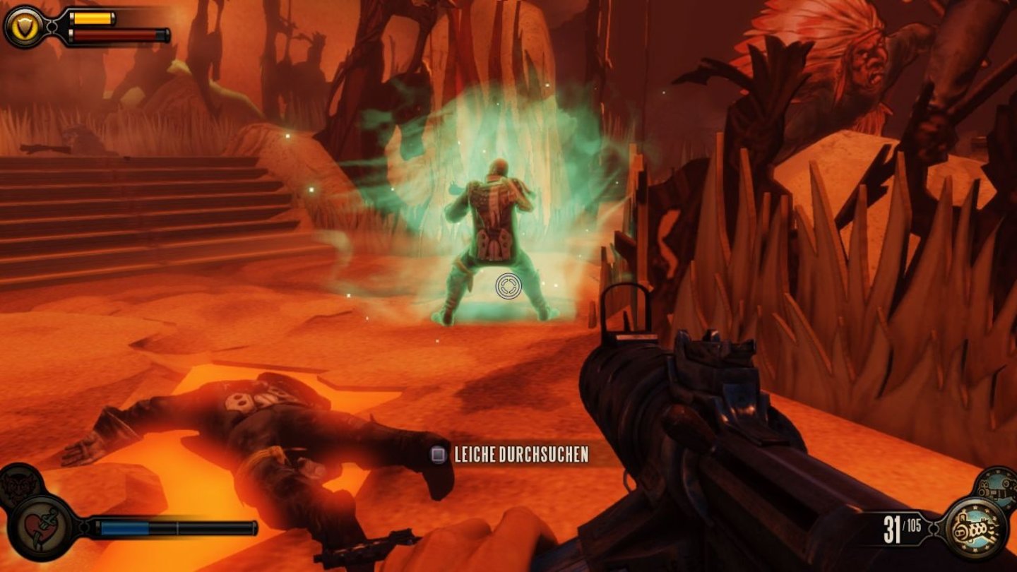 Bioshock Infinite (PS3)Per Gedankenkontrolle lässt Booker Gegner für sich kämpfen. Allerdings funktioniert das nur wenige Sekunden lang.