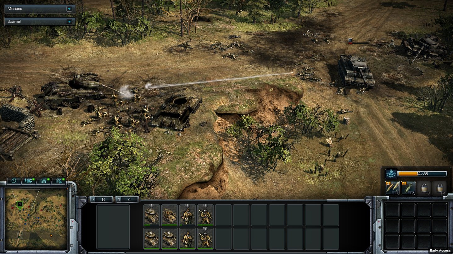 Blitzkrieg 3Himmelfahrtskommando: Ein tapferer Bazookatrupp legt sich hier mit einem Tiger-Panzer an. Ob das gut geht?
