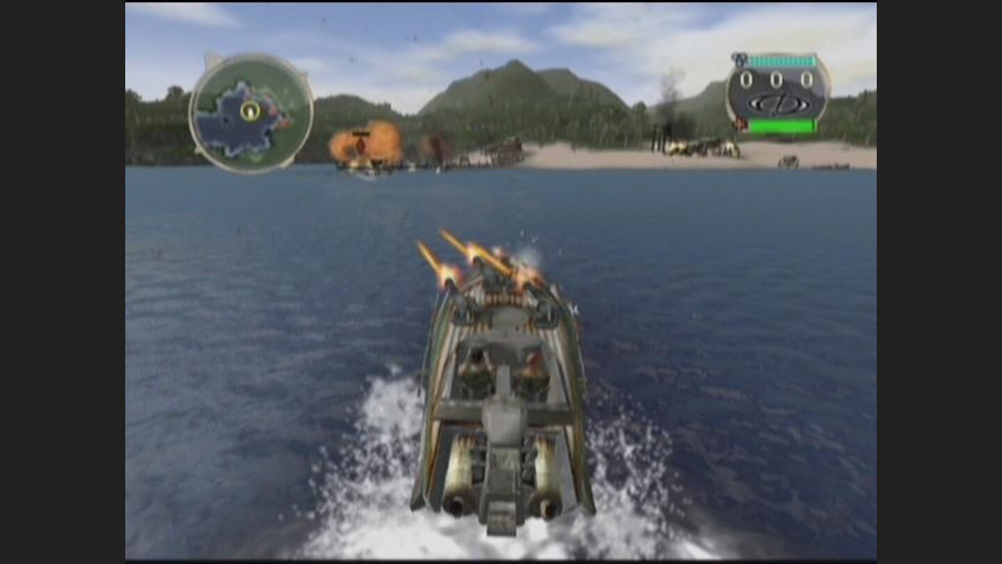 Firing my machine guns onto land targets.