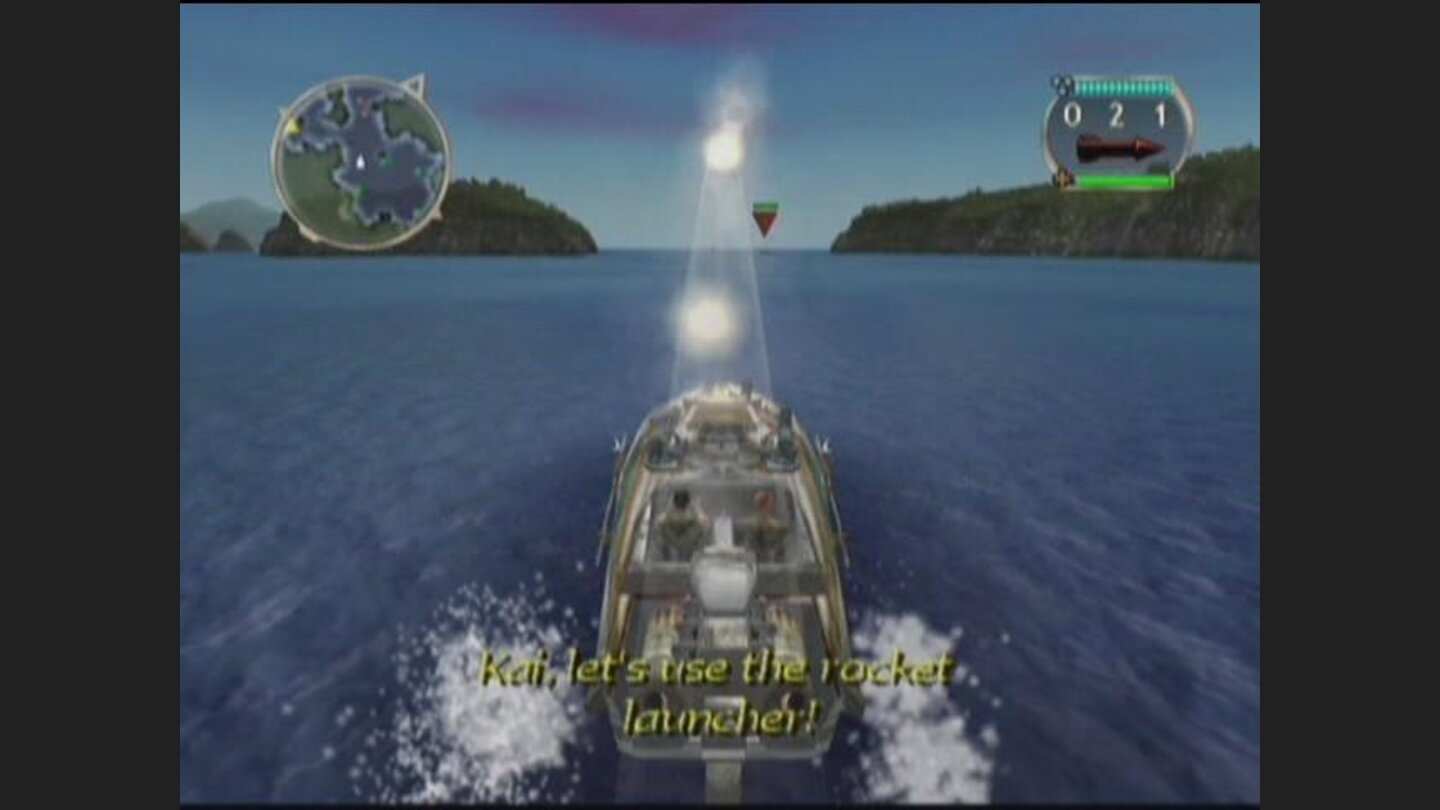 Firing rockets at an enemy boat.