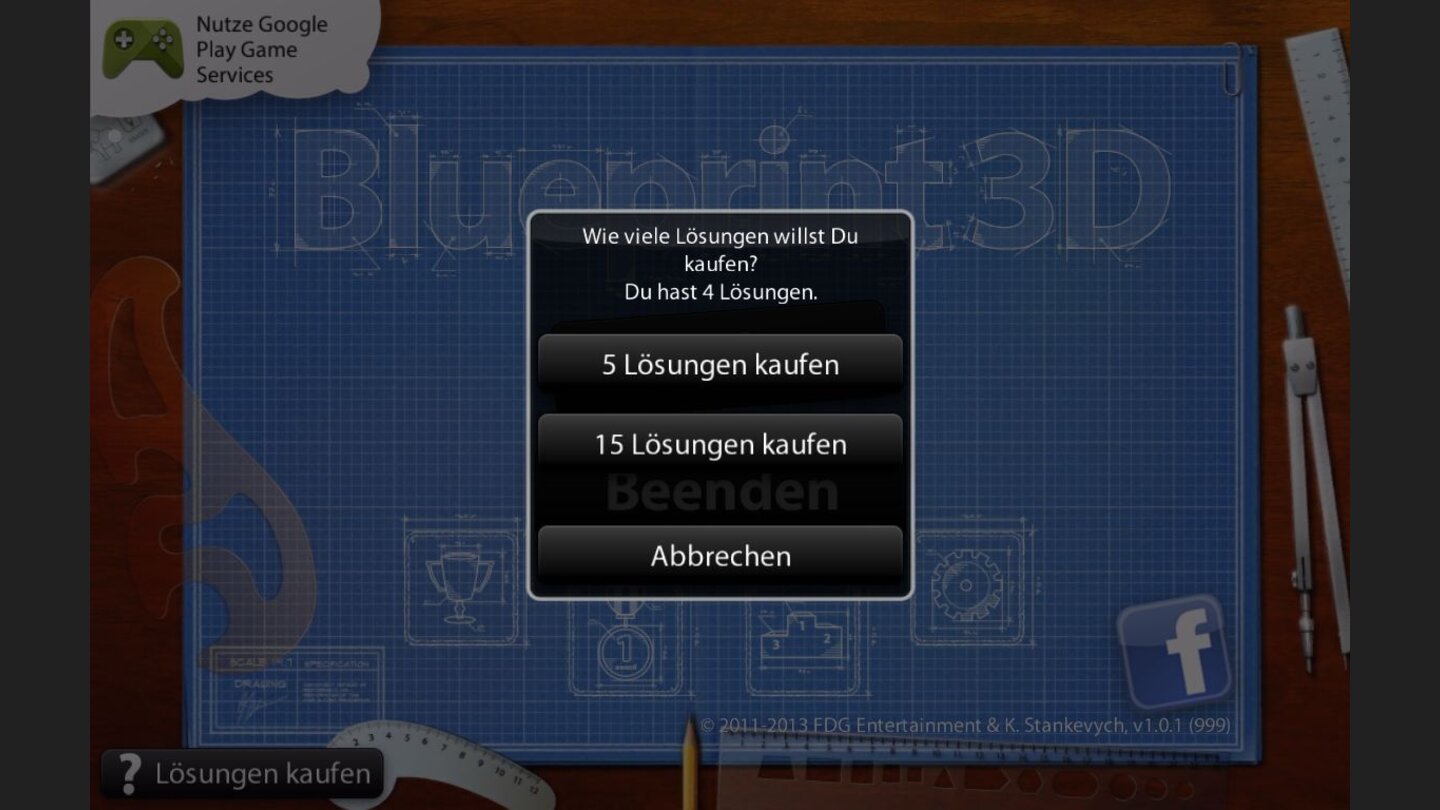 Blueprint 3D HDAuch In-App-Käufe in Form von gekauften Lösungen sind möglich - aber weder nötig, noch aufdringlich und deshalb löblich.