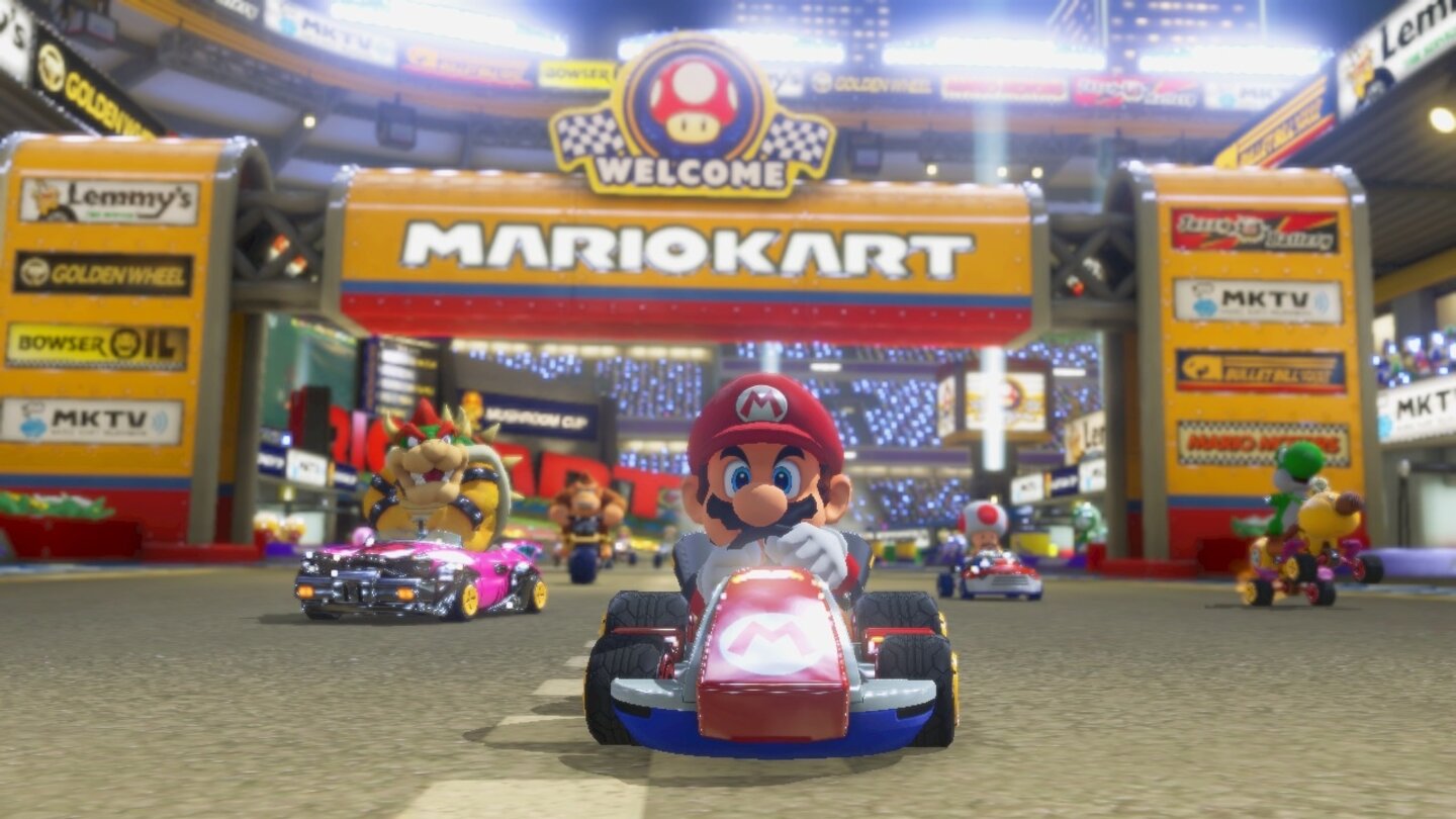 Mario Kart 8Wer beim Start im richtigen Moment Gas gibt, bekommt einen Turboschub.