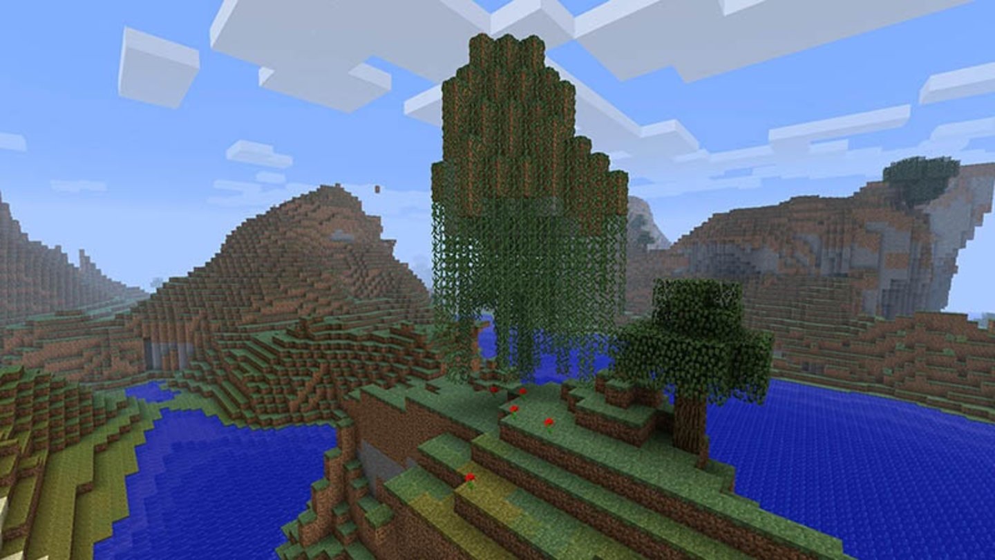 MinecraftScreenshot aus Minecraft 1.8 (Adventure Update) - Neben normalen Laubbäumen gibt es nun auch Kletterpflanzen in der Welt von Minecraft.