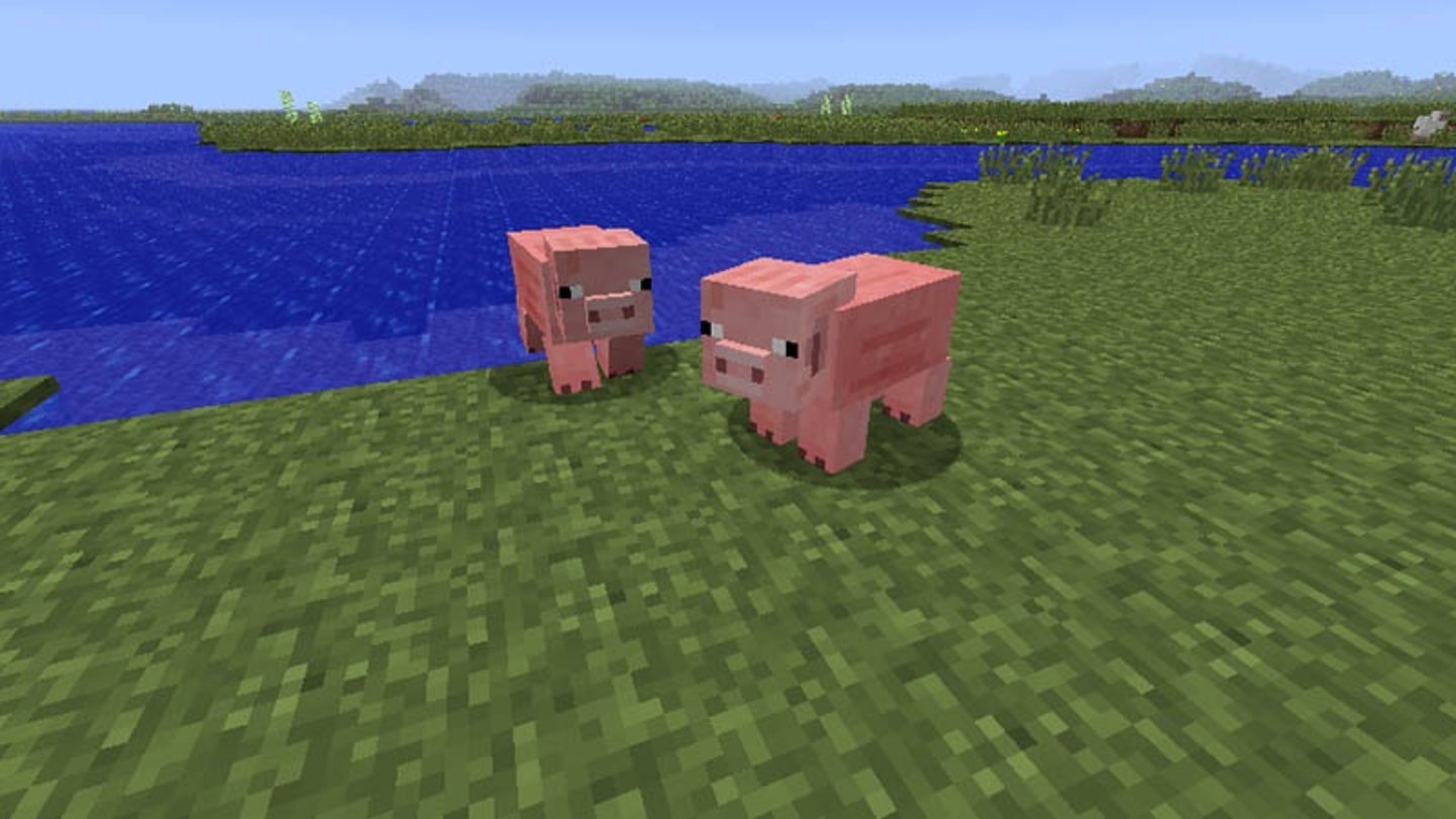MinecraftScreenshot aus Minecraft 1.8 (Adventure Update) - Schweine gibt es in Minecraft 1.8 nach wie vor. Nur ergreifen diese nun bei einem Angriff die Flucht.