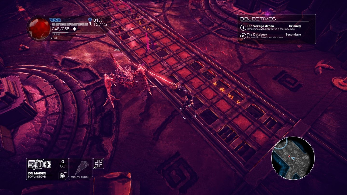 BombshellIn einem hässlichen rosa Level schießen wir auf ein hässliches rosa Monster.