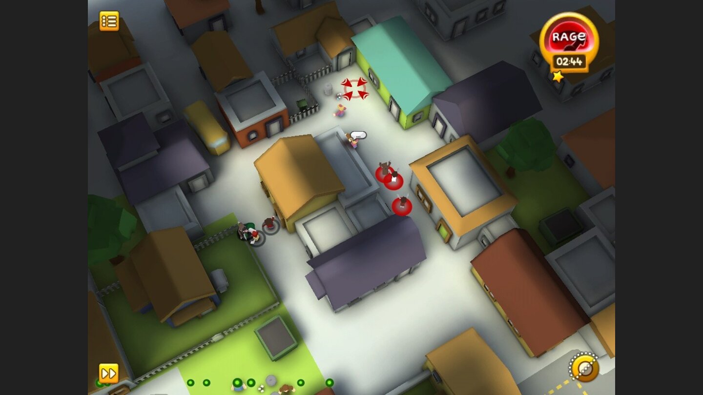 BrainsssUnsere Zombies teilen sich in zwei einzelne Grüppchen auf und nehmen die Menschen in die Zange – über das ganze Spiel hinweg eine bewährte Taktik.