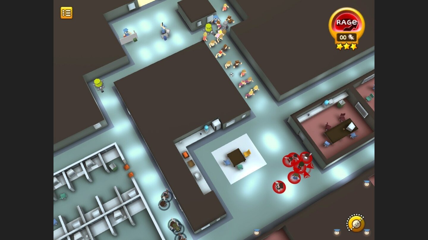 BrainsssIn diesem Bürokomplex müssen die Zombies als eine Art wandelnde Untoten-Türme die Menschenwellen vom Erreichen des rettenden Ausgangs abhalten.