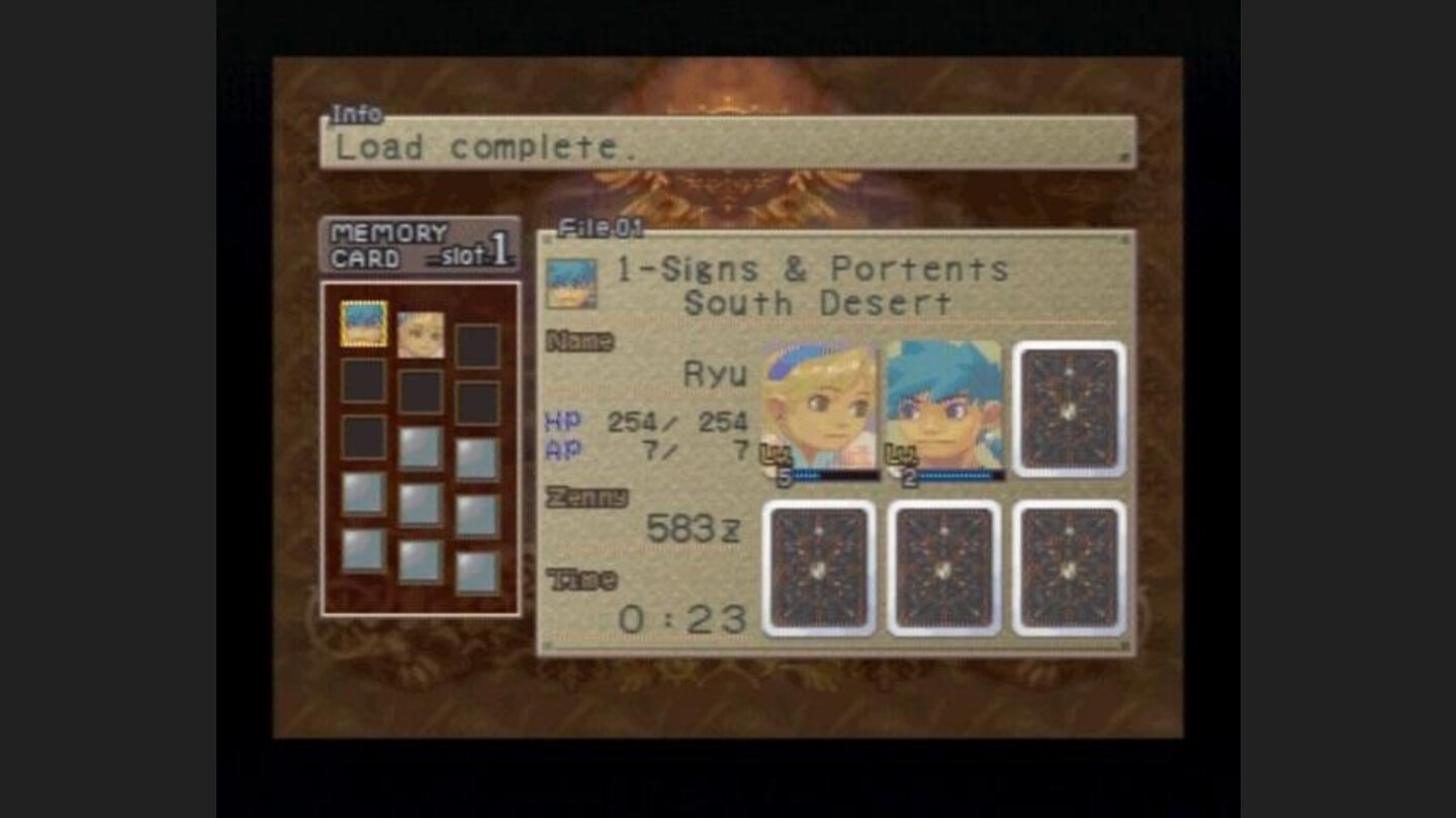 LoadSave game screen.