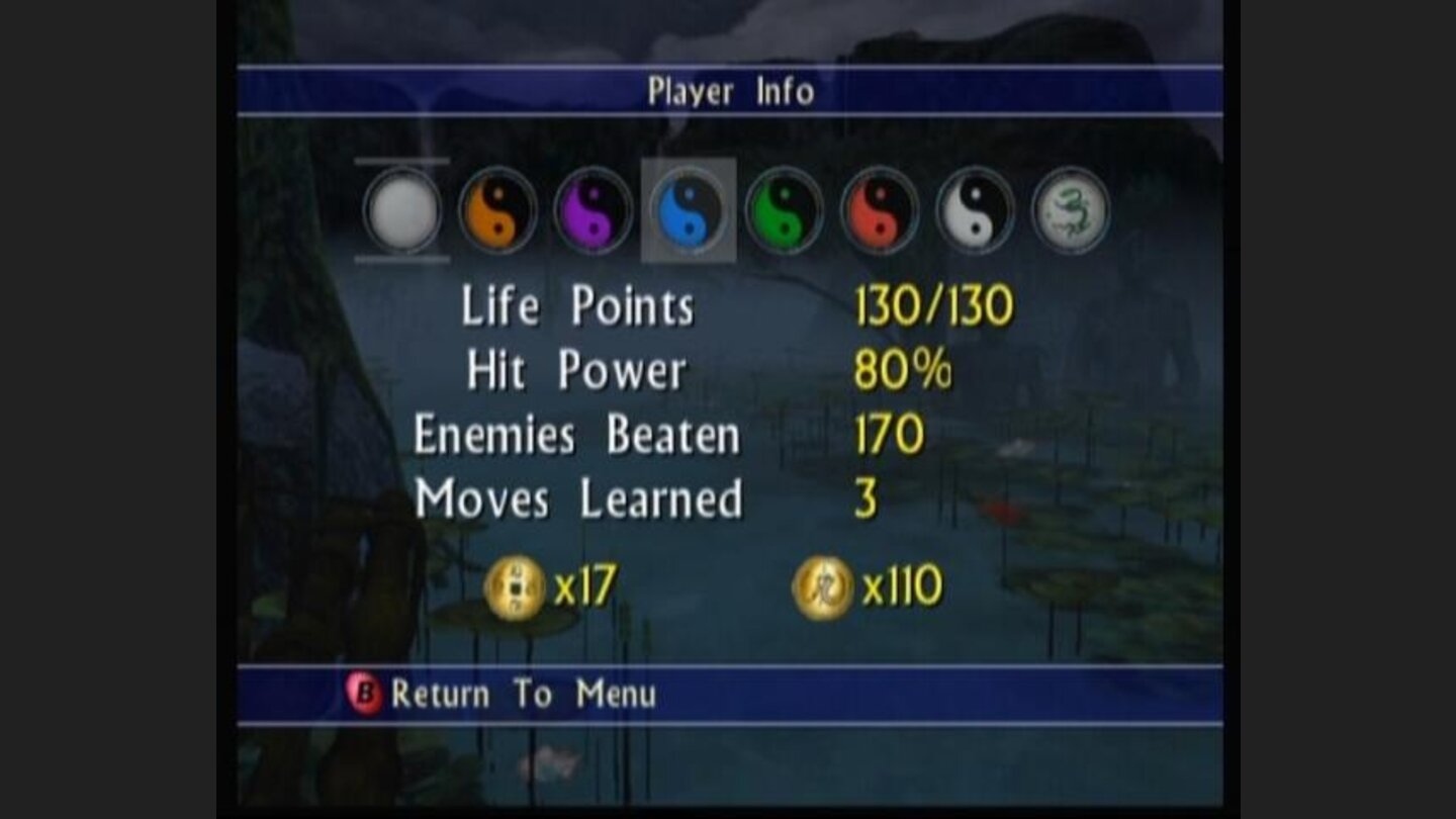 Player info screen shows your current hit power and health which are upgradable