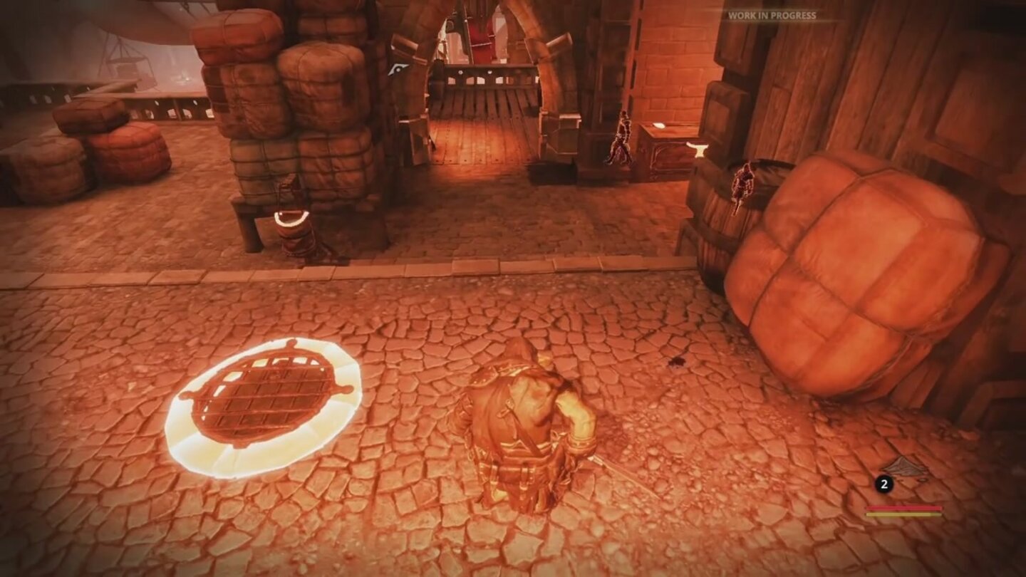Styx: Master of ShadowsMit der Fertigkeit »Amber-Sicht« werden uns Verstecke und andere Gegenstände gekennzeichnet.