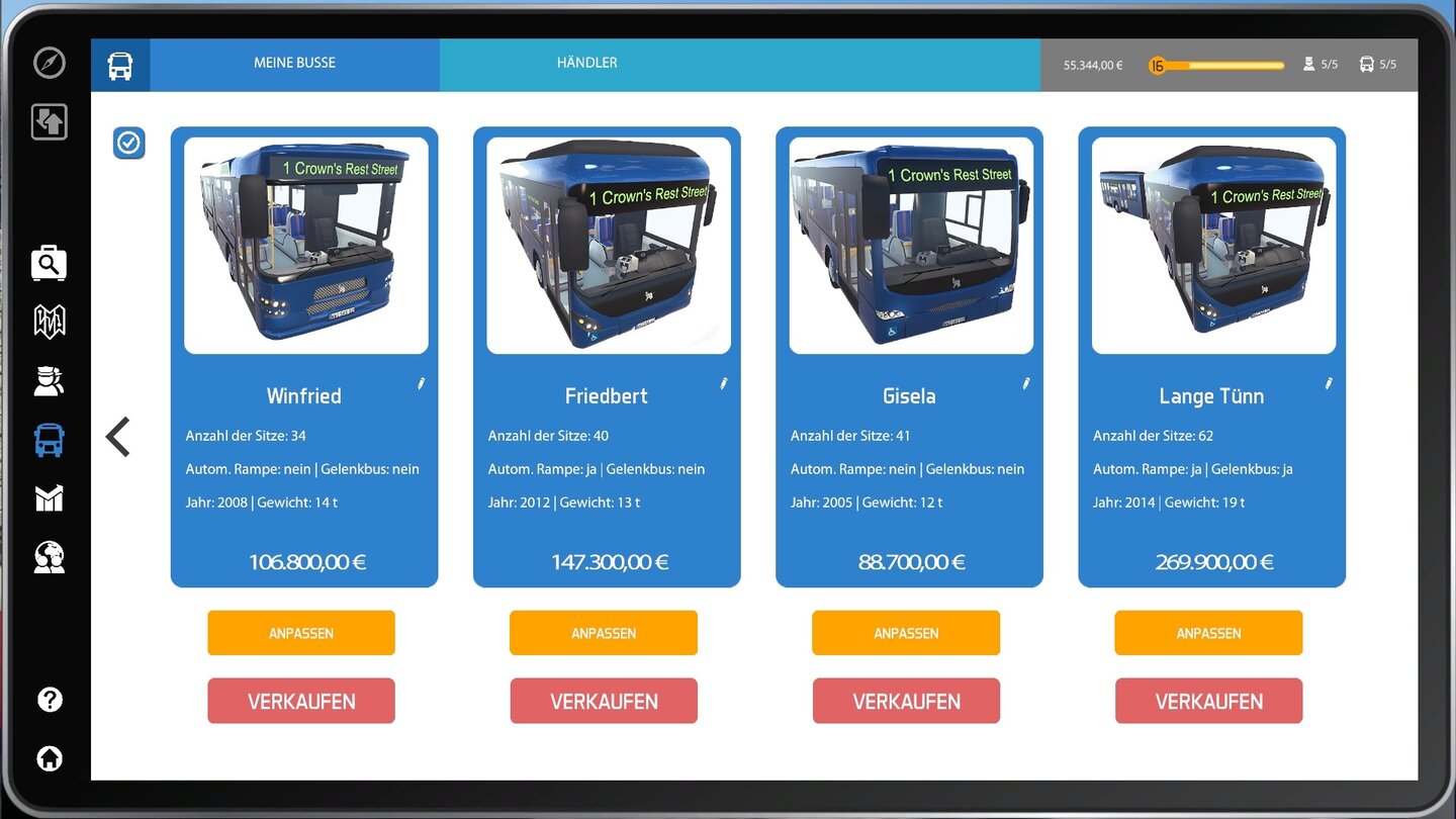 Bus Simulator 16Wir können jeden unserer Busse mit einem eigenen Namen versehen.