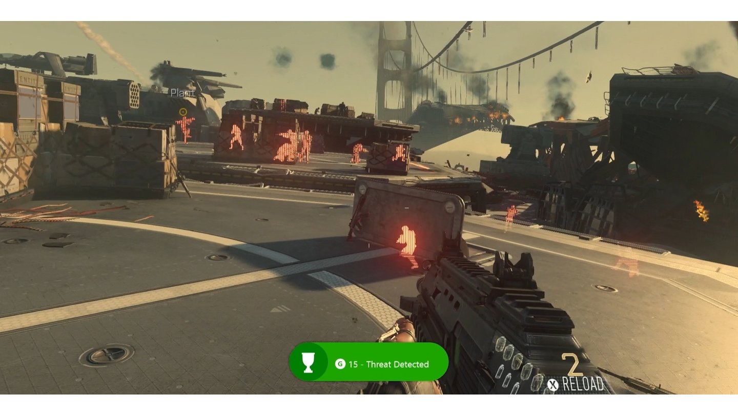 Call of Duty: Advanced WarfareZehn auf einem Streich: Weil wir mit unserer Threat-Granate zehn Gegner gleichzeitig markiert haben, gibt es eine Belohnung.