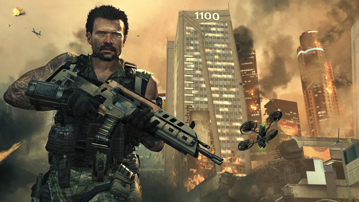 Call of Duty: Black Ops 2Die Drohnen zerstören einen Großteil der Stadt - das zeigt, wie erst es dem Feind ist.