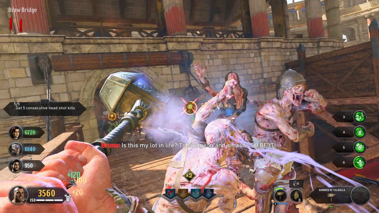 Call of Duty: Black Ops 4Vor dem Zombiegefecht suchen wir uns eine mächtige Artefaktwaffe wie den Energiehammer aus. Die Spezialwaffen sind so mächtig wie die Spezialisten im Multiplayer, müssen aber genauso aufladen.