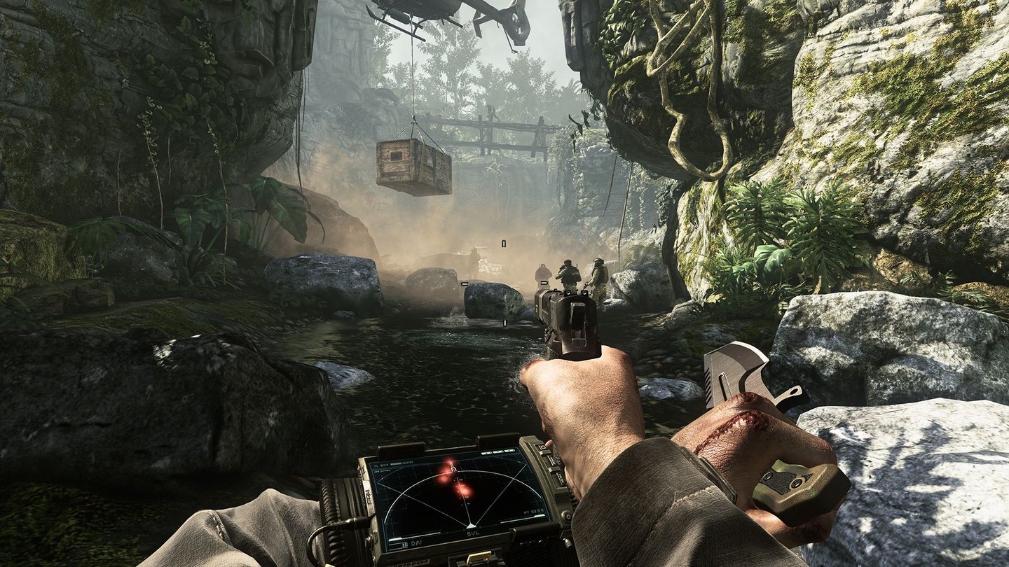 Call of Duty: Ghosts - PC-ScreenshotsMit dem Herzschlagsensor können wir Gegner auch ohne direkte Sichtlinie ausmachen, hier ist das aber eigentlich nicht nötig.