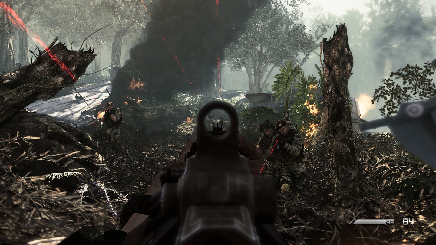 Call of Duty: Ghosts - PC-ScreenshotsDie Dschungelmission setzt eigentlich auf lautlosen Einsatz, es geht aber auch mit der Assault Rifle.