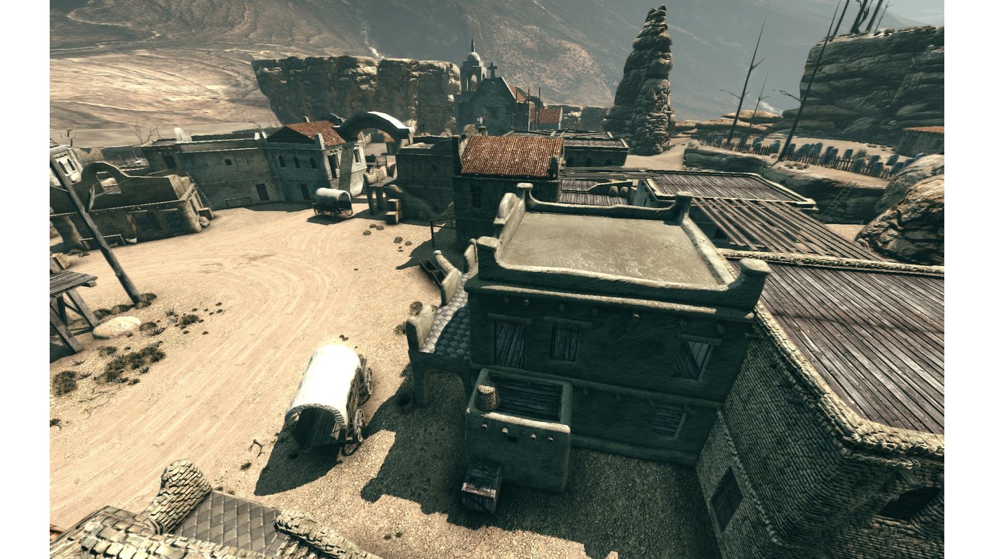 Call of Juarez: Bound in Blood - MultiplayerDas mexikanische Dörfchen Taos Pueblo hat einen ausladenden Dorfplatz. Diese Karte wurde speziell für den Multiplayer-Modus Manhunt entwickelt.