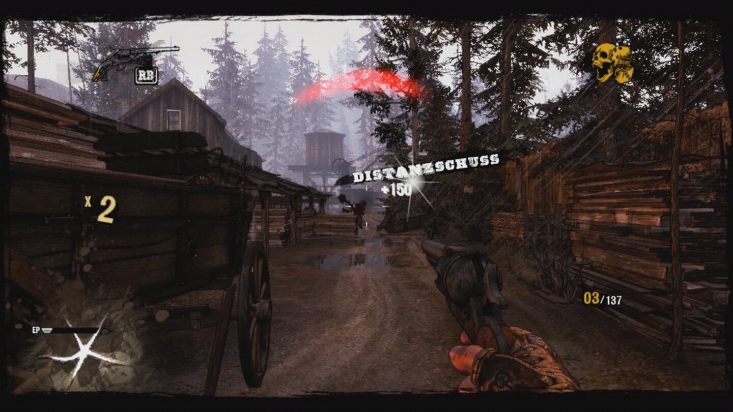 Call of Juarez: GunslingerWenn wir unsere Widersacher wie hier schon aus weiter Entfernung umlegen, belohnt uns das Spiel dafür mit zusätzlichen Erfahrungspunkten.
