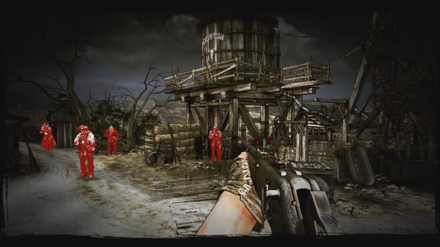 Call of Juarez: GunslingerIm Konzentrationsmodus leuchtet das gegnerische Kanonenfutter rot auf und uns bleibt mehr Zeit die Gegner ins Visier zu nehmen.