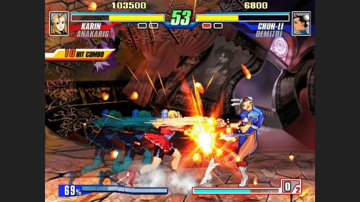 Chun Li under ferocious attack in Darkstalker land.