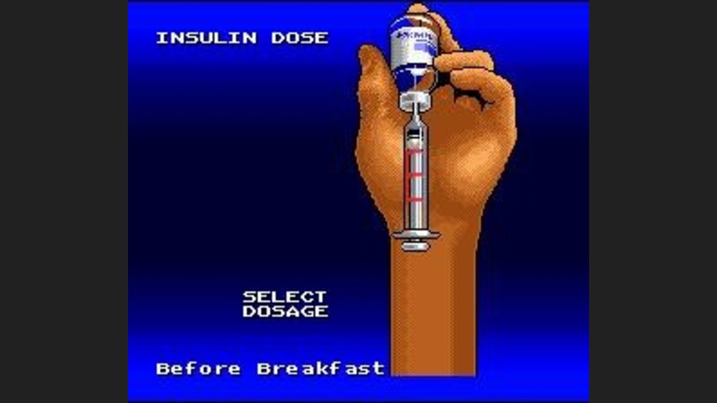 Before beginning a level, Captain Novolin needs to inject the right dose of insulin.