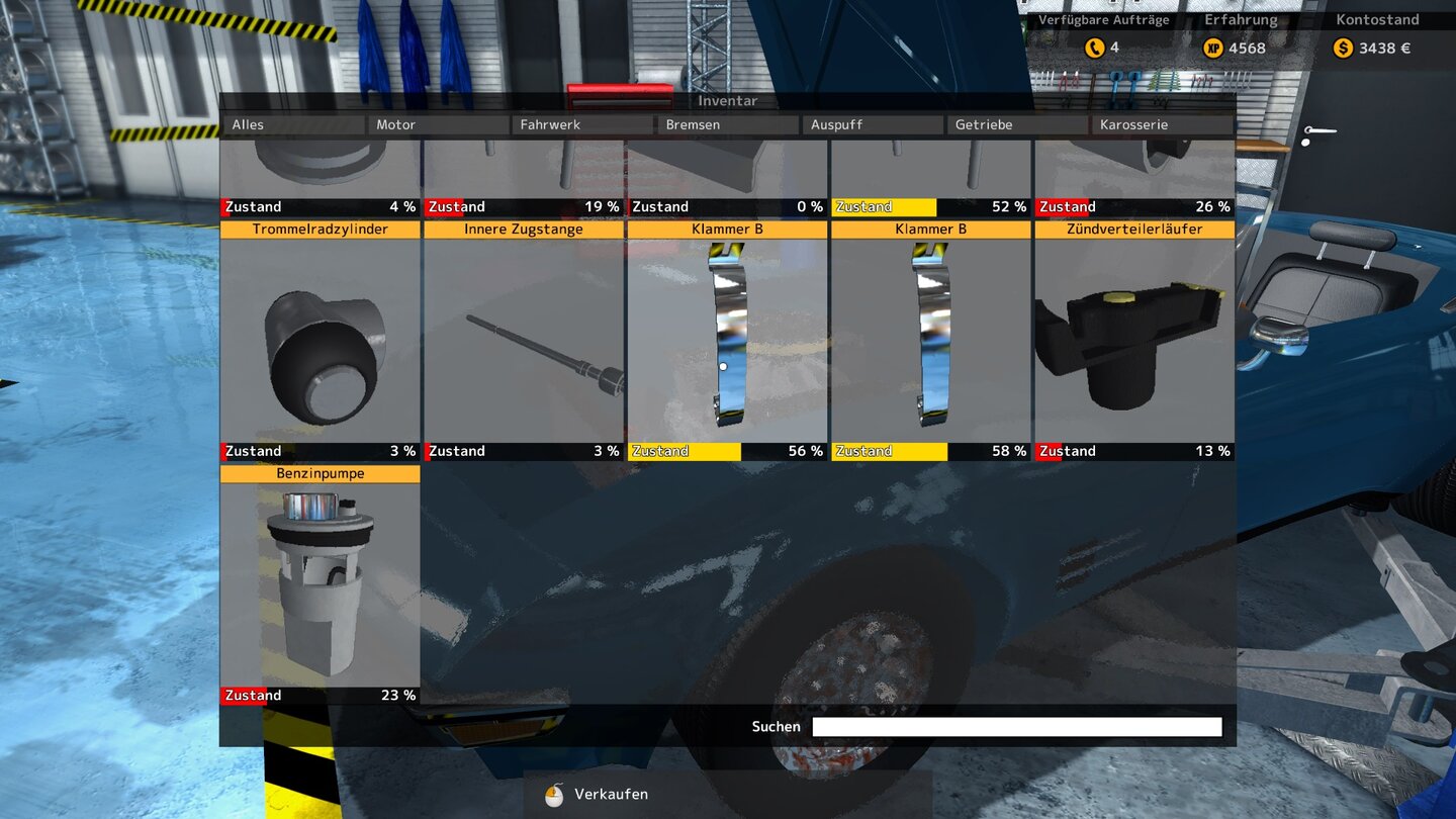 Car Mechanic Simulator 2015Nach jeder abgeschlossenen Reparatur haben wir das Inventar meist mit defekten Altteilen voll. Die können wir für Kleinstbeträge verkaufen oder versuchen, sie zu reparieren.