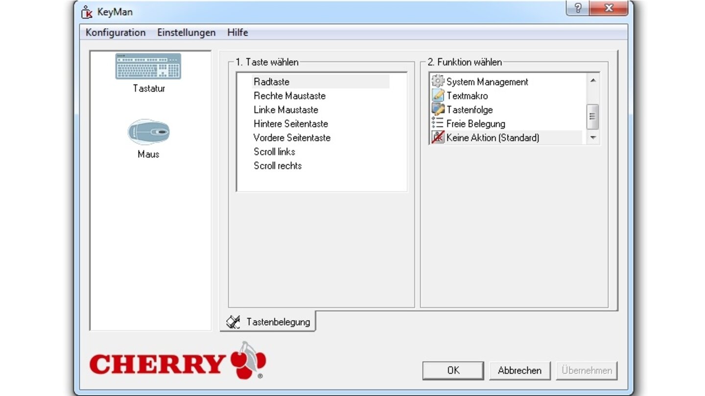 Auch die Tasten unserer Maus können wir im Treiber mit den vorgefertigten Optionen oder eigenen Makros belegen.