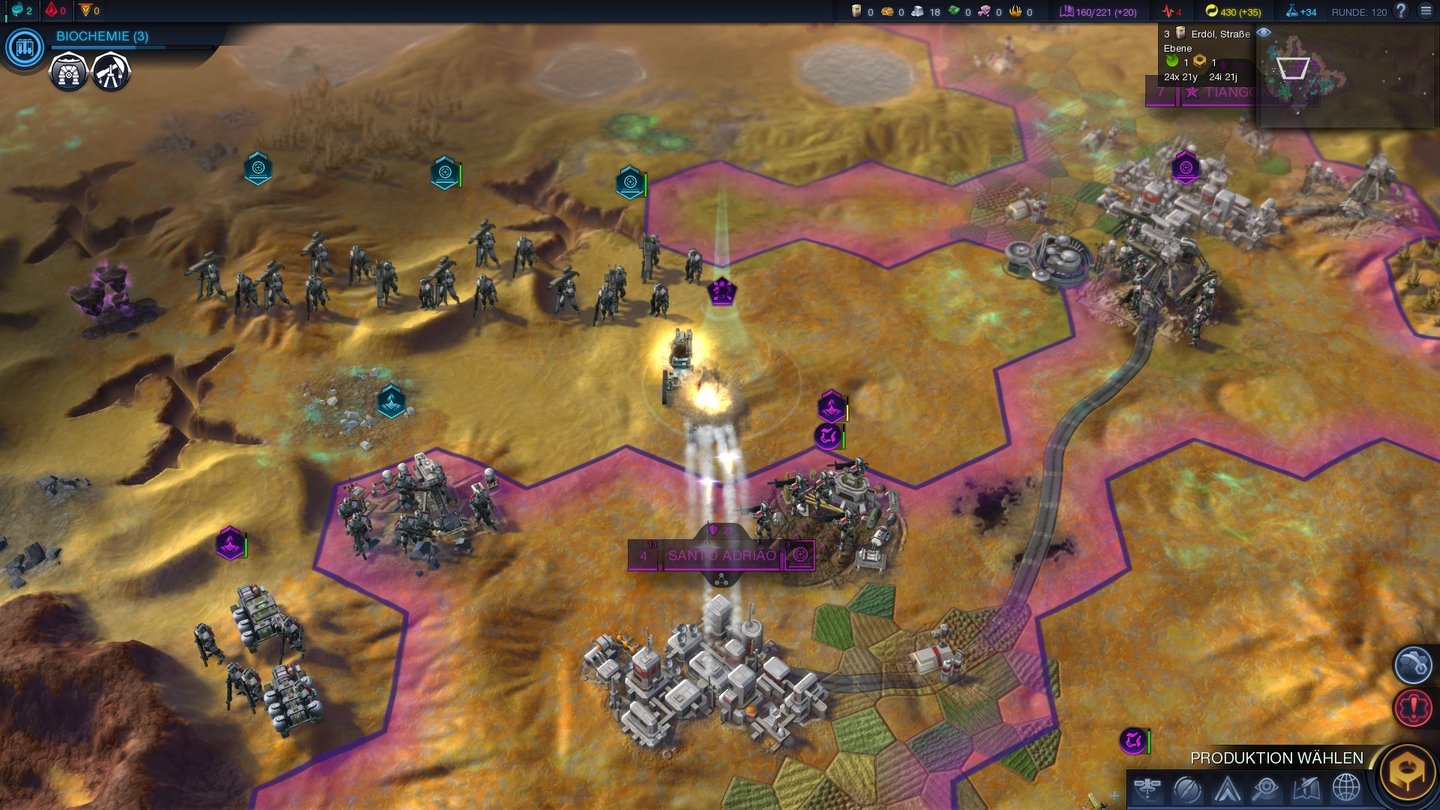 Civilization: Beyond EarthDie ARG attackiert unsere Wüstenstadt. Doch die weiß sich zu wehren.