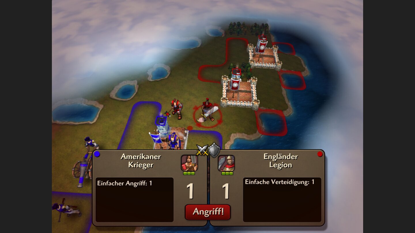 Civilization Revolution 2Hier spielen wir den Unabhängigkeitskrieg der USA nach – allerdings erscheint uns das Schwertduell amerikanischer Krieger gegen britische Legionäre wenig geschichtstreu.