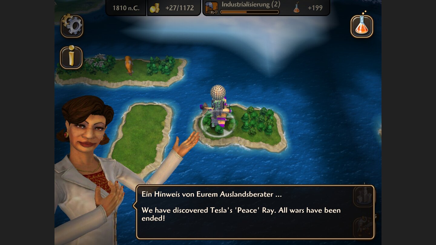 Civilization Revolution 2Auf dem Erkundungsflug mit unserem Flieger entdecken wir nicht nur eine fiktive Stätte, sondern auch fehlende Übersetzungen. Der Flieger stürzt übrigens in der kommenden Runde ab, da er alle zwei Runden eine Stadt besuchen muss.