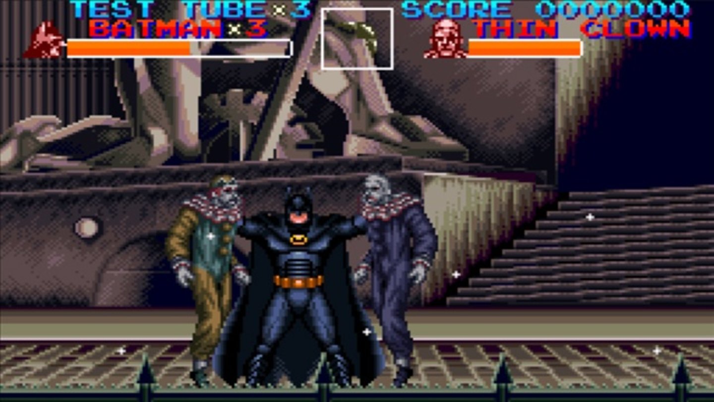 1992 - Batman Returns (SNES)Rund sechs Jahre später sah der Videospiel-Batman dann schon ganz anders aus. Im selben Jahr wie der Film Batman Returns (Batmans Rückkehr), erschien auch ein gleichnamiges Videospiel für alle damals gängigen Konsolen. In dem Sidescroll-Beat ’em up prügelt sich Batman durch Scharen von Gegnern. Die Story ist dabei an die des Films angelehnt.