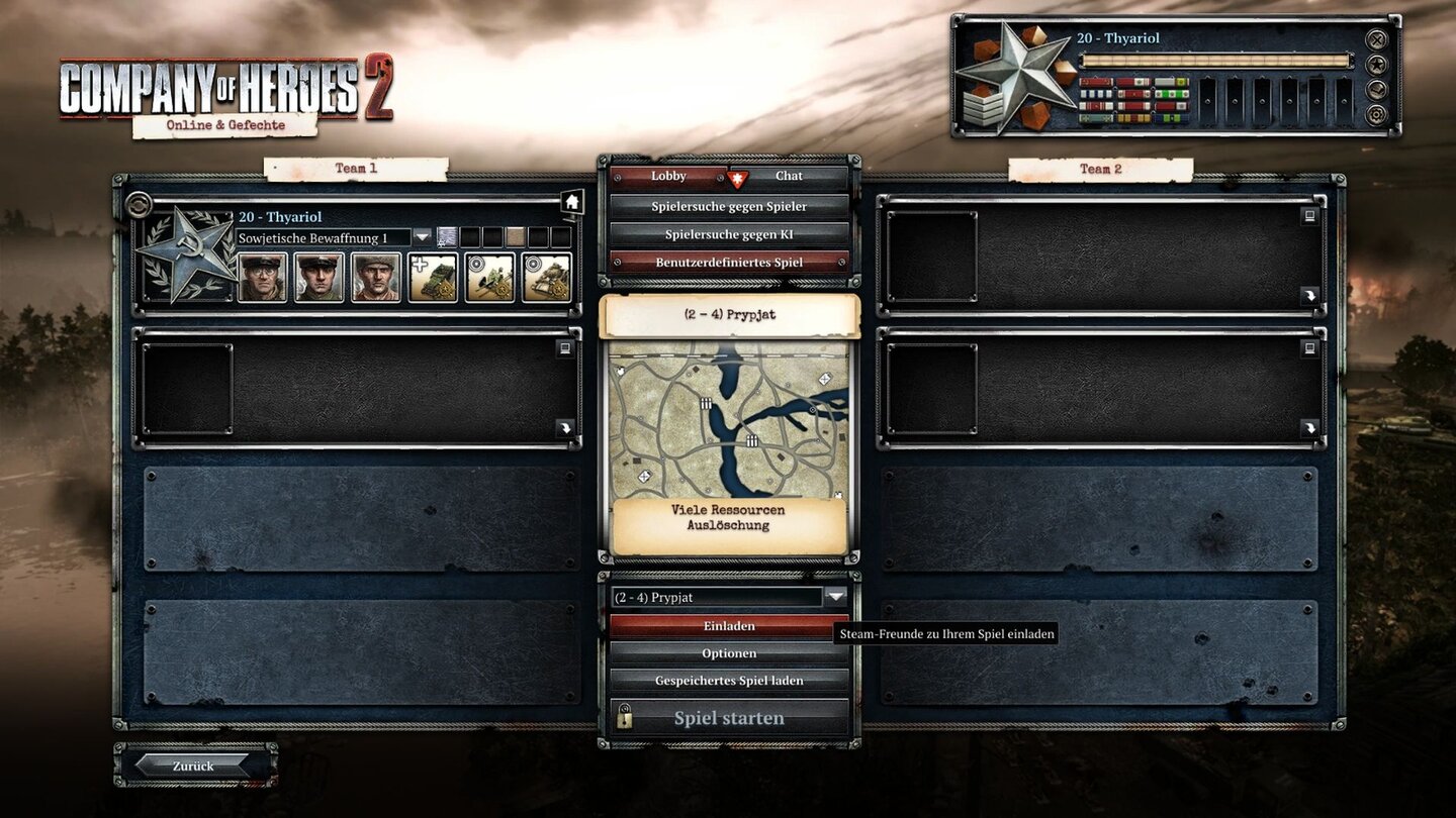 Company of Heroes 2 - MultiplayerDer Modus Auslöschung kann aus unerfindlichen Gründen nur über Einladung mit anderen Spielern gespielt werden.