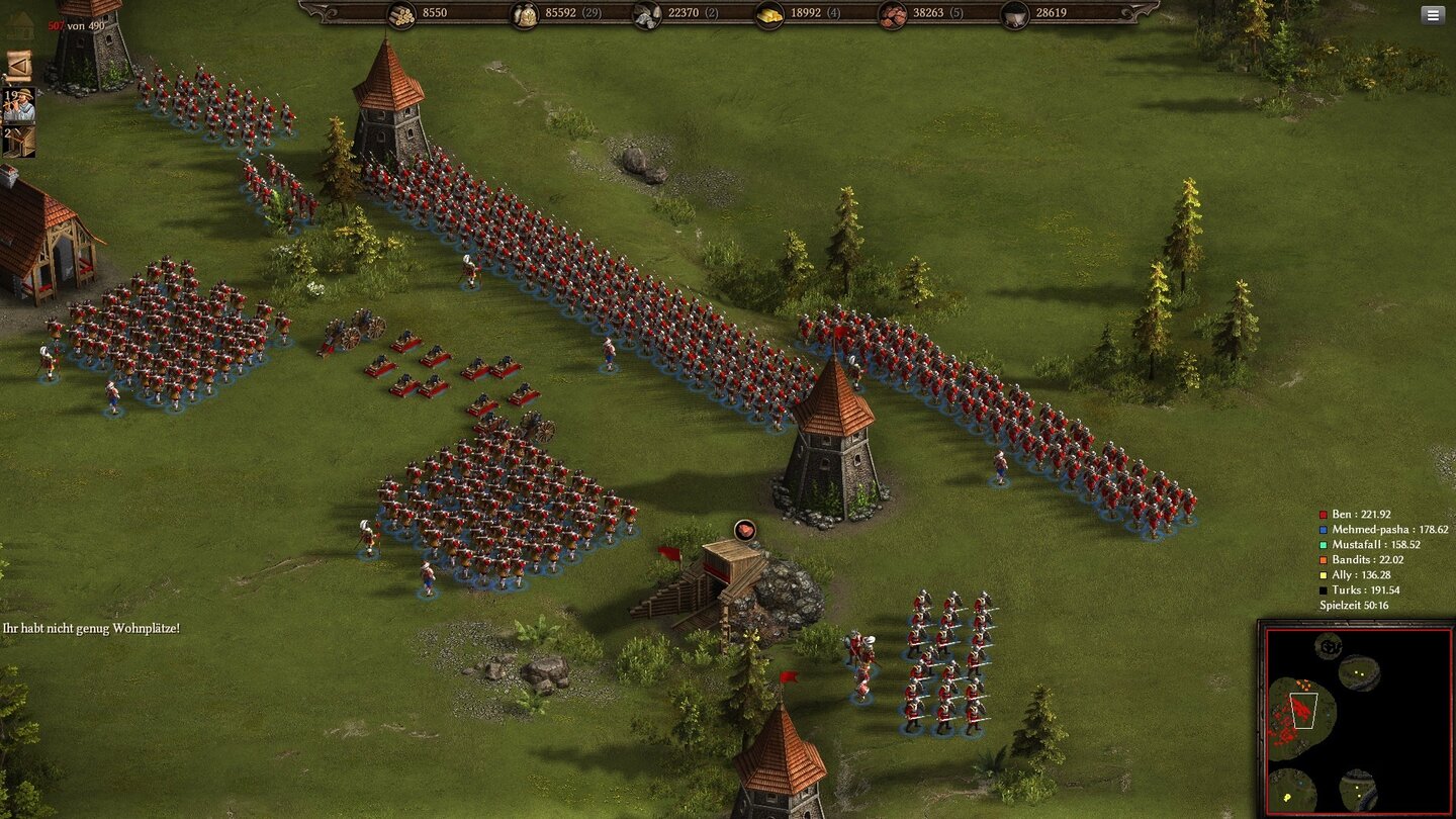 Cossacks 3Die Verteidigungslinie steht: Mit Offizieren und Trommlern können wir Trupps erstellen, deren Formation sich ändern lässt.